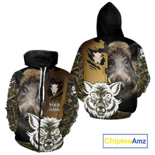 Load image into Gallery viewer, Wild Boar Hunting Shirt Custom Name Camo Skull Hunting Clothes For Hunters Gift NHT110