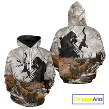 Load image into Gallery viewer, Brown Bowhunting Deer Camouflage Personalized Hunting Bow Grim Reaper Shirt NHT17