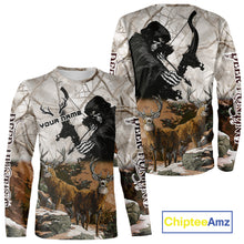 Load image into Gallery viewer, Brown Bowhunting Deer Camouflage Personalized Hunting Bow Grim Reaper Shirt NHT17