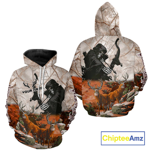 Orange Bowhunting Deer Camouflage Personalized Hunting Bow Grim Reaper Shirt NHT18