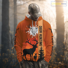 Load image into Gallery viewer, Custom Deer Hunting Shirt Orange 3D All Over Print with Deer Skull &amp; Forest Silhouette NHT33