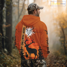 Load image into Gallery viewer, Custom Deer Hunting Shirt Orange 3D All Over Print with Deer Skull &amp; Forest Silhouette NHT33