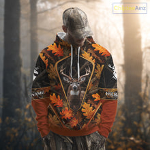 Load image into Gallery viewer, Personalized Whitetail Deer Hunting 3D All Over Printed Hoodie Orange Autumn Leaves Camo NHT43