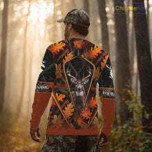 Load image into Gallery viewer, Personalized Whitetail Deer Hunting 3D All Over Printed Hoodie Orange Autumn Leaves Camo NHT43