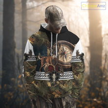 Load image into Gallery viewer, Deer Hunting Shirt Compass Design Forest Camo Custom Name Whitetail Deer Hunting Clothes NHT85