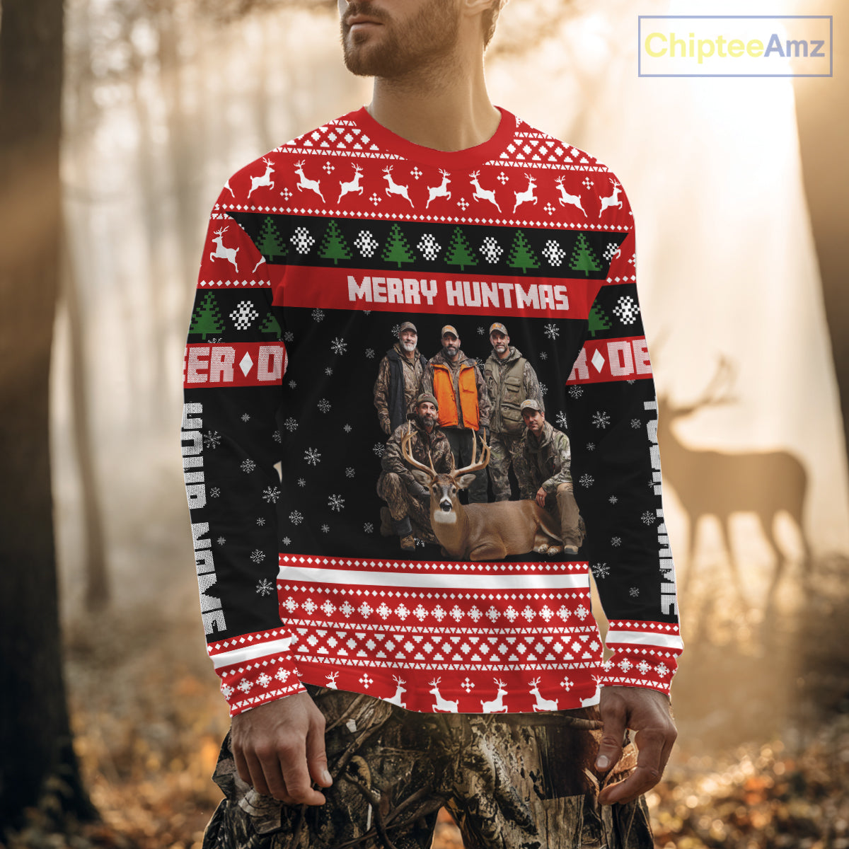 Custom Merry Huntmas Shirt – Personalized Deer Hunting Christmas Shirt with Your Photo NHT308