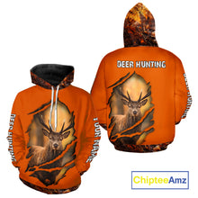 Load image into Gallery viewer, Deer Hunting Shirt Orange Forest Camo Hoodie, Long Sleeve Custom Name For Men NHT06
