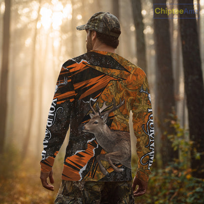 Best Deer Hunting Shirt Personalized 3D All Over Print Black With Orange Camo Hunting Clothes NHT61