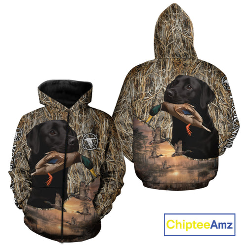 Duck Hunting Shirt Camo with Labrador Retriever Black 3D All Over Printing Shirts for Men NHT95