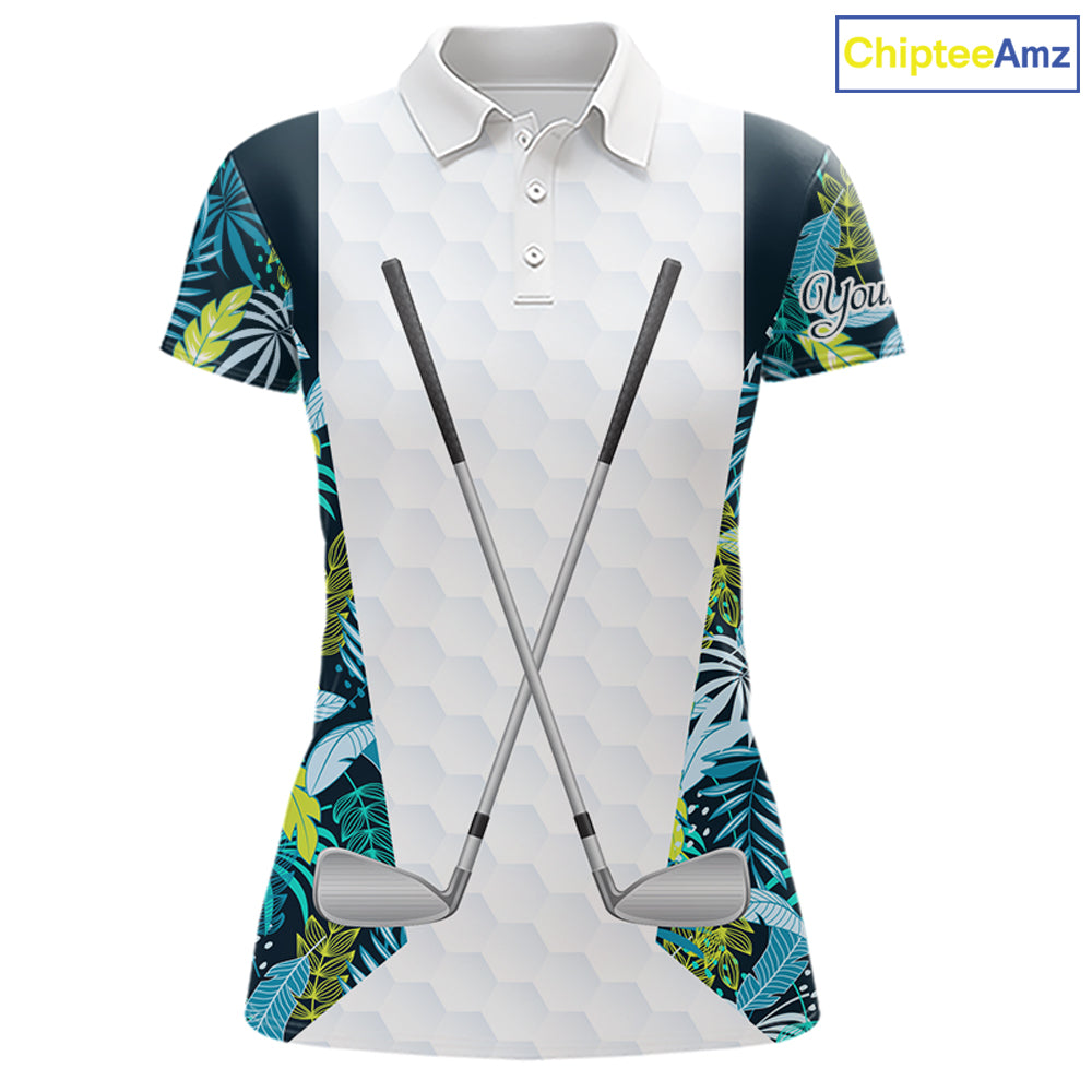 Personalized Green Tropical Plants Pattern Womens Golf Polo Shirts Custom Womens Golf Tops NHT689