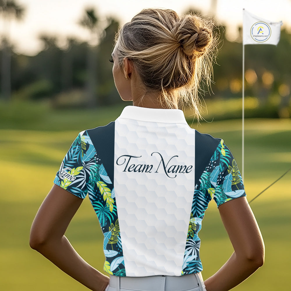 Personalized Green Tropical Plants Pattern Womens Golf Polo Shirts Custom Womens Golf Tops NHT689