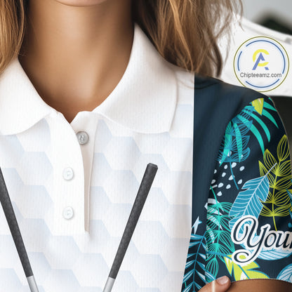 Personalized Green Tropical Plants Pattern Womens Golf Polo Shirts Custom Womens Golf Tops NHT689