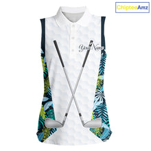 Load image into Gallery viewer, Personalized Green Tropical Plants Pattern Womens Sleeveless Golf Polo Shirts Custom Golf Tops NHT689