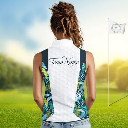 Personalized Green Tropical Plants Pattern Womens Sleeveless Golf Polo Shirts Custom Golf Tops NHT689
