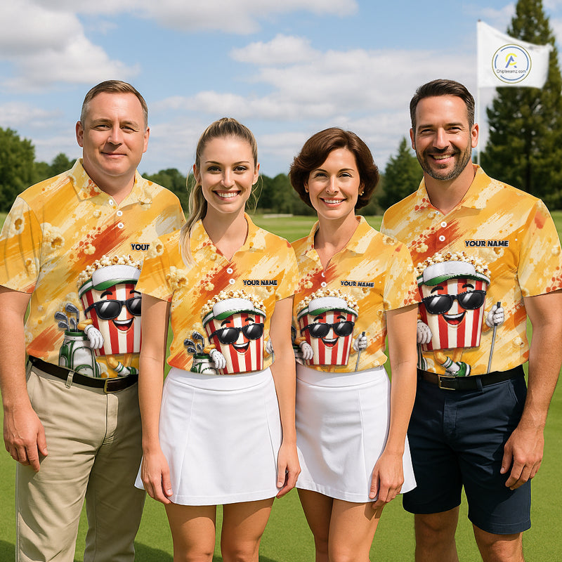 Funny Popcorn Women Golf Polo Shirt Custom Name, Personalized Popcorn Golfer Team Polo NHT1340