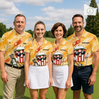 Funny Popcorn Men Golf Polo Shirt Custom Name, Personalized Popcorn Golfer Team Polo NHT1340