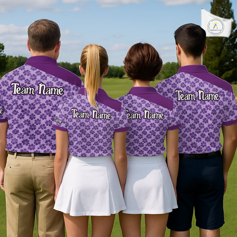 Custom Womens Purple Floral Golf Polo, Personalized Violet Flower Golf Shirt With Name NHT696