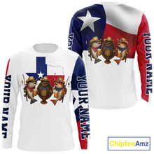 Load image into Gallery viewer, Funny Cowboy Trout, Flounder, Redfish Texas Flag Long Sleeve Fishing Shirts Apparel|White