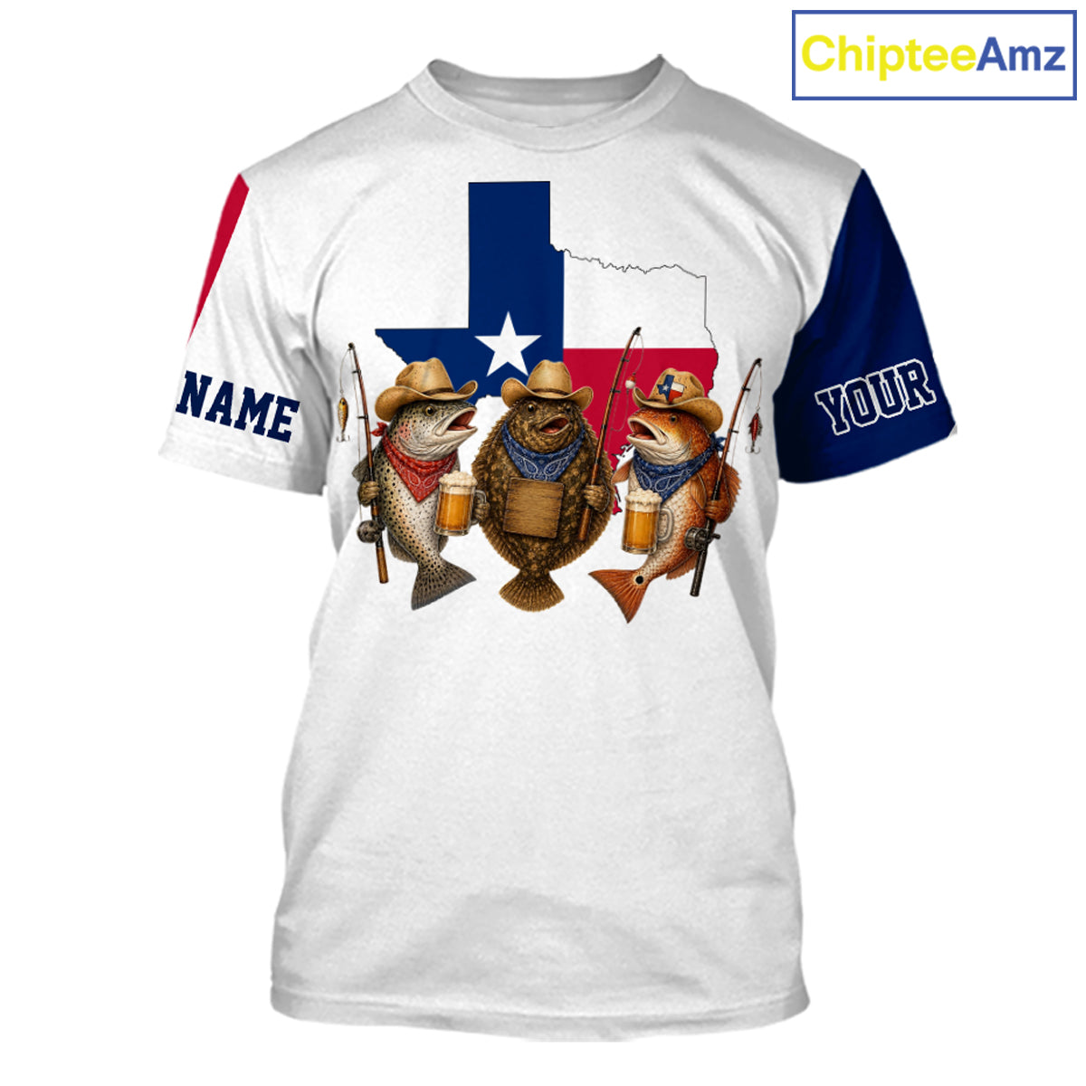 Funny Cowboy Trout, Flounder, Redfish Texas Flag Fishing T-Shirt  Apparel|White 