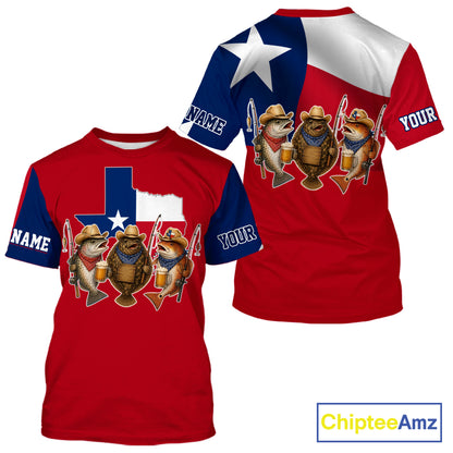 Funny Cowboy Trout, Flounder, Redfish Texas Flag Fishing T-Shirt Apparel|Red NHT1030