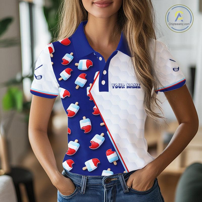Custom Popsicle Pattern Womens Golf Polo, Personalized Summer Sweet Golf Shirt, Custom Golf Jersey, Familly Team Shirt NHT698