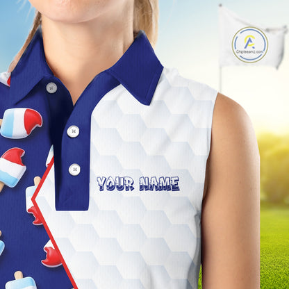 Custom Popsicle Pattern Womens Sleeveless Golf Polo, Personalized Summer Sweet Golf Shirt, Custom Golf Jersey, Familly Team Shirt NHT698