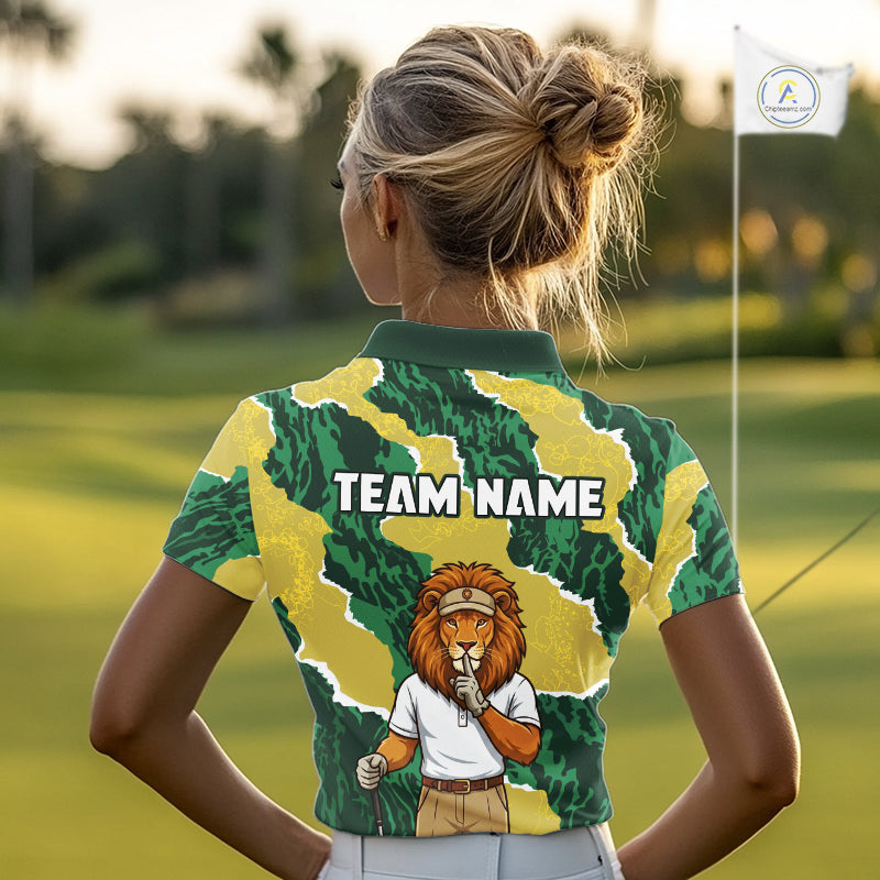 Custom Green Lion Womens Golf Polo Shirts, Lion Golf Team Jerseys