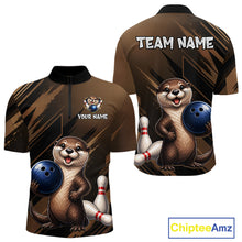 Load image into Gallery viewer, Men's otter bowling quarter zip pullover – lightweight breathable personalized jersey