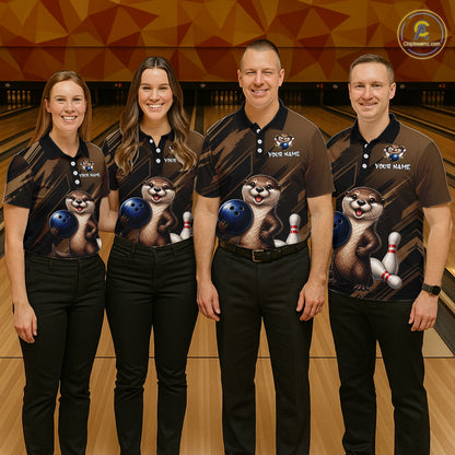 Men's Custom Otter Bowling Polo Shirt & 1/4 Zip Pullover Personalized Team Jersey With Name Gift NHT1202