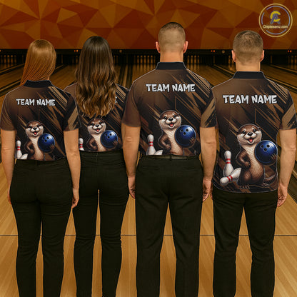 Men's Custom Otter Bowling Polo Shirt & 1/4 Zip Pullover Personalized Team Jersey With Name Gift NHT1202