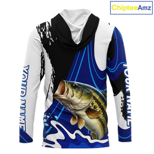 Bass Fishing Jersey Personalized Name Hooded Fishing Shirt, Angler Tournament Fishing Apparel NHT867