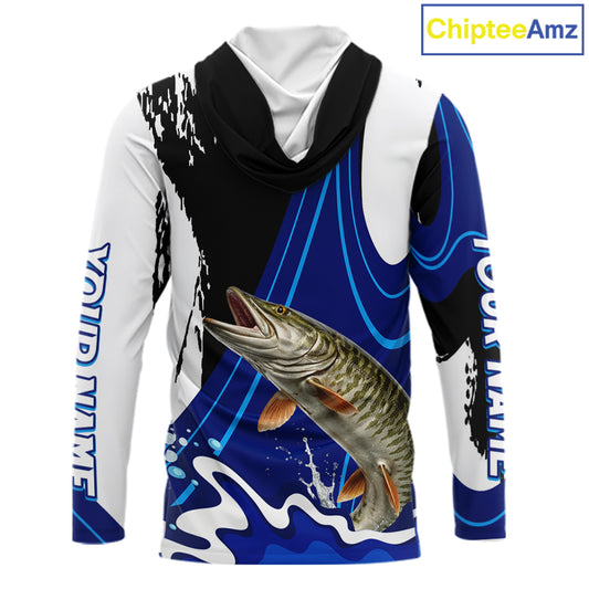 Musky Fishing Jersey Personalized Name Hooded Fishing Shirt, Angler Tournament Fishing Apparel NHT870