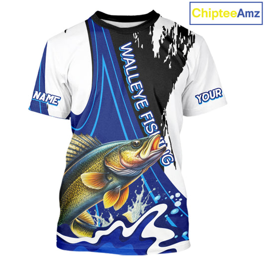 Walleye Fishing Jersey Personalized Name Fishing T-Shirts, Angler Tournament Fishing Apparel NHT871