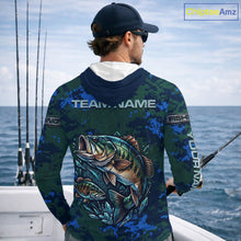 Load image into Gallery viewer, Green Camo Bass Fishing Shirt Long Sleeve Hooded, Bass Fishing Jersey, Performance Fishing Apparel NHT877