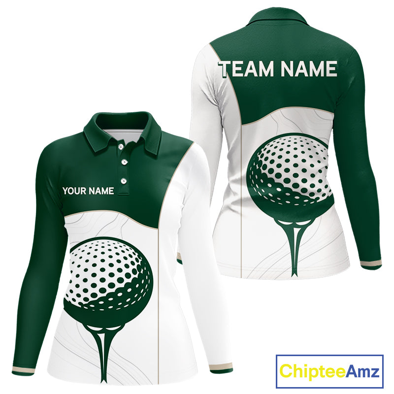 Green White Golf Ball Womens Golf Polo Shirts Custom Golf Clothing For Ladies NHT883