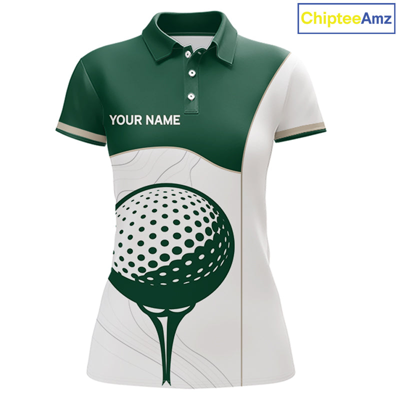Green White Golf Ball Womens Golf Polo Shirts Custom Golf Clothing For Ladies NHT883