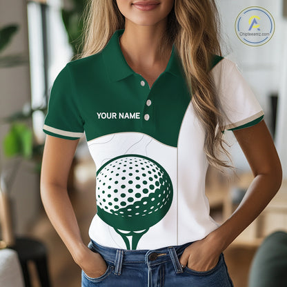 Green White Golf Ball Womens Golf Polo Shirts Custom Golf Clothing For Ladies NHT883