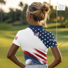 Load image into Gallery viewer, Patriotic American Flag Golf Polo Shirt For Women's –  Red White Blue Golf Apparel 