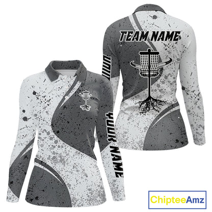 Womens Disc Golf Polo Shirt Gray Camo Disc Golf Basket, Personalized Disc Golf Shirts NHT896
