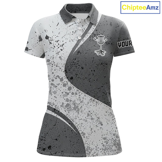 Womens Disc Golf Polo Shirt Gray Camo Disc Golf Basket, Personalized Disc Golf Shirts NHT896