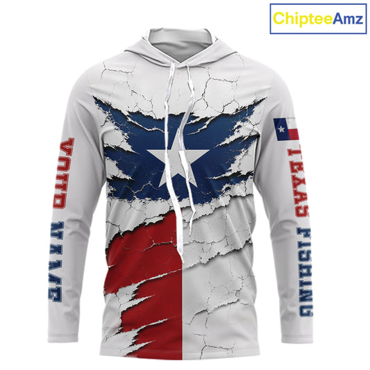 Texas Fishing Shirt Long Sleeve Hooded Patriotic Texas Flag UV Protection Fishing Apparel