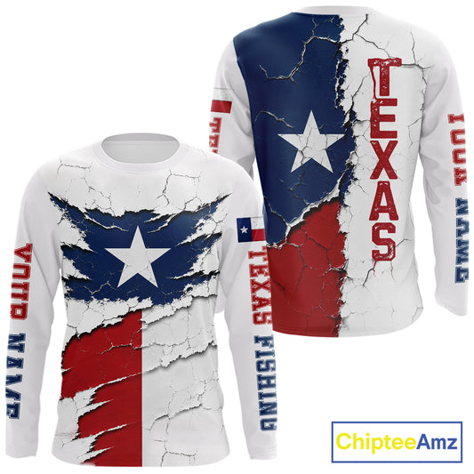 Texas Fishing Shirt Long Sleeve Patriotic Texas Flag UV Protection Fishing Apparel