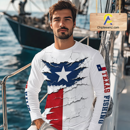 Texas Fishing Shirt Long Sleeve Patriotic Texas Flag UV Protection Fishing Apparel