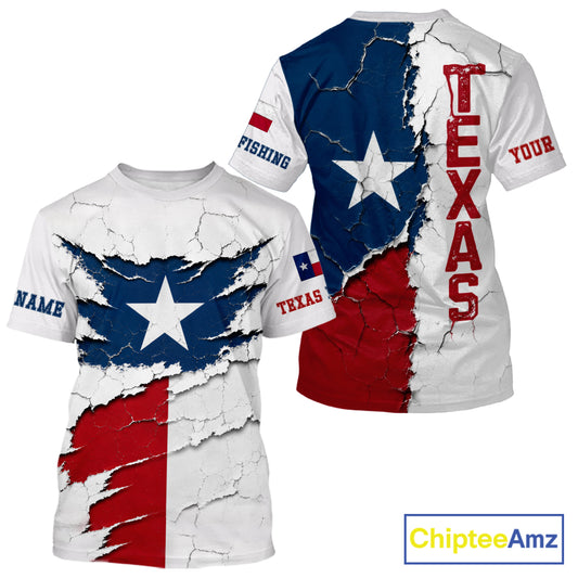 Texas Short Sleeve Fishing T-Shirts Patriotic Texas Flag UV Protection Fishing Apparel 