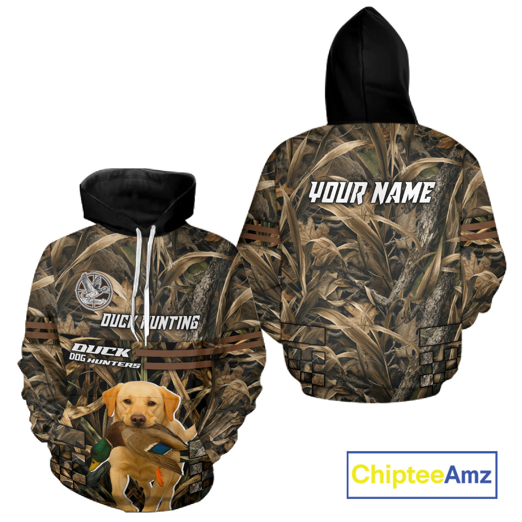 Yellow Lab 3D Shirt Retrieving Mallard Duck, Custom Name Duck Hunting Clothes NHT217