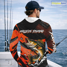Load image into Gallery viewer, Personalized Walleye Fishing Long Sleeve Hooded Tournament Shirt For Men, Performance Fishing Shirt NHT461
