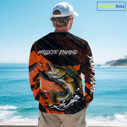 Personalized Walleye Fishing Long Sleeve Tournament Shirt For Men, Performance Fishing Shirt NHT461