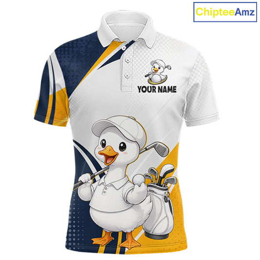 Funny Cartoon Duck Mens Golf Polo Shirt Personalised Team Duck Apparel NHT1219