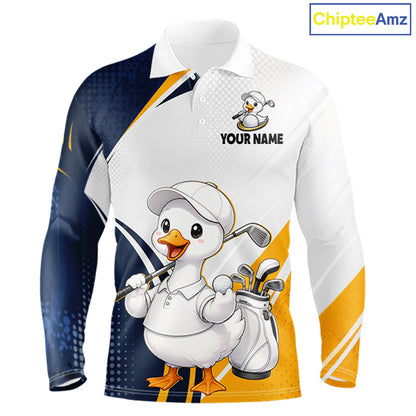 Funny Cartoon Duck Mens Golf Polo Shirt Personalised Team Duck Apparel NHT1219
