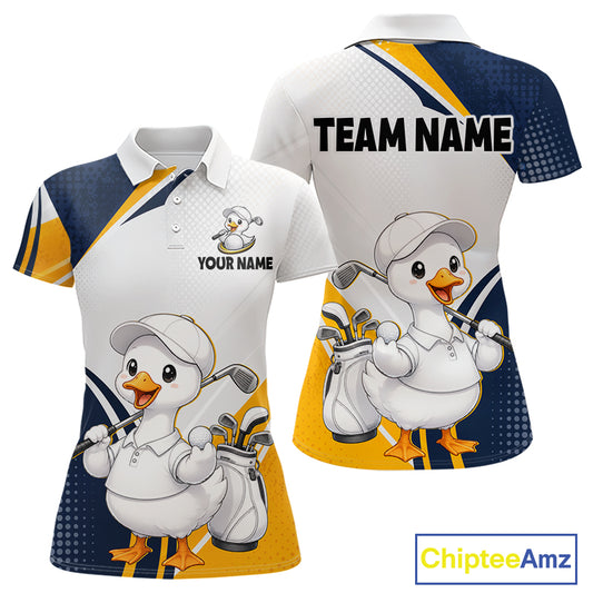 Funny Cartoon Duck Womens Golf Polo Shirt Personalised Team Duck Apparel NHT1219